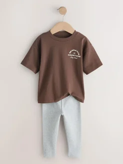 Next Blue/White/Brown Short Sleeve Top and Leggings Set 3 Pack (3mths-7yrs)^BOY Tops|Sets & Co-Ords