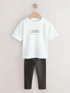 Next Blue/White/Brown Short Sleeve Top and Leggings Set 3 Pack (3mths-7yrs)^BOY Tops|Sets & Co-Ords