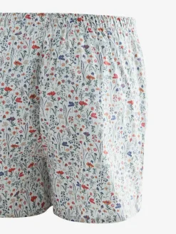 Next Blue/White/Green Floral 4 pack Woven Pure Boxers^ Underwear|Underwear