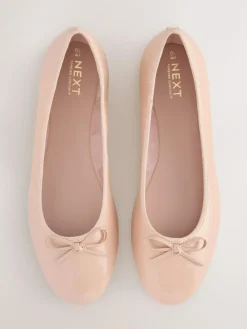 Next Blush Pink Patent Standard/Wide Fit Round Toe Ballerina Shoes^Women Flats