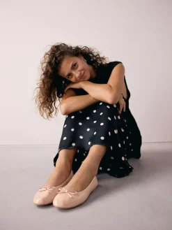 Next Blush Pink Patent Standard/Wide Fit Round Toe Ballerina Shoes^Women Flats