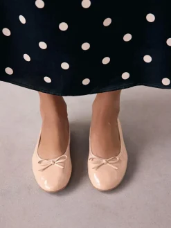 Next Blush Pink Patent Standard/Wide Fit Round Toe Ballerina Shoes^Women Flats
