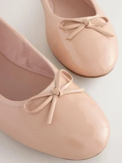 Next Blush Pink Patent Standard/Wide Fit Round Toe Ballerina Shoes^Women Flats