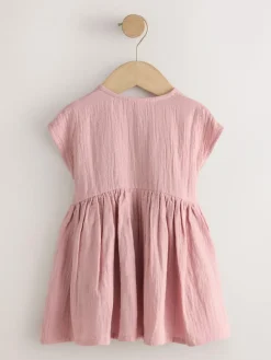 Outlet Next Textured Short Sleeve Dress (3mths-8yrs) Blush Pink