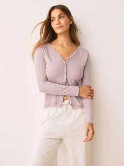 Next Blush Pink Thermal Base Layer Lace Trim Cardigan^Women Thermals