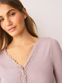 Next Blush Pink Thermal Base Layer Lace Trim Cardigan^Women Thermals