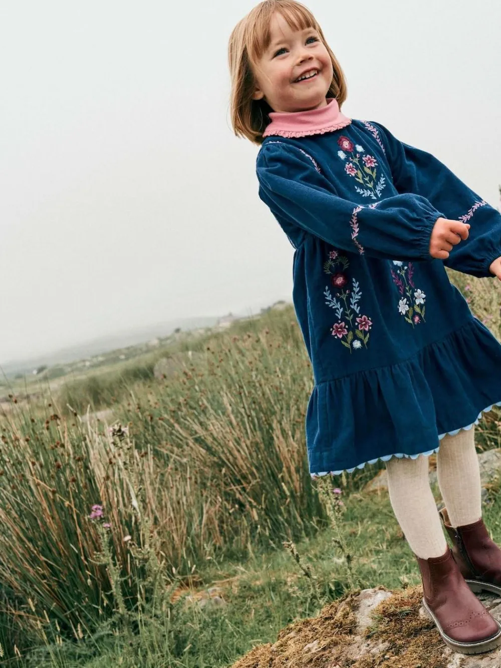 Best Boden Clover Blouson Cord Dress Blue