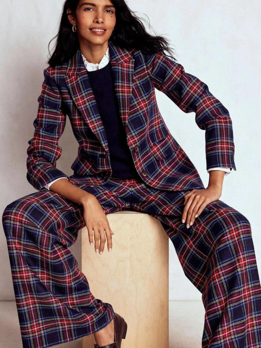 New Boden Blue Stamford Wool-Blend Check Blazer