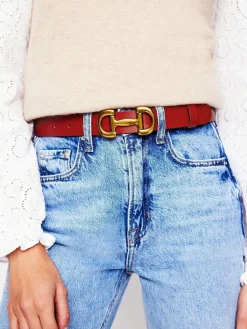 Clearance Boden Snaffle-Trim Leather Belt Red