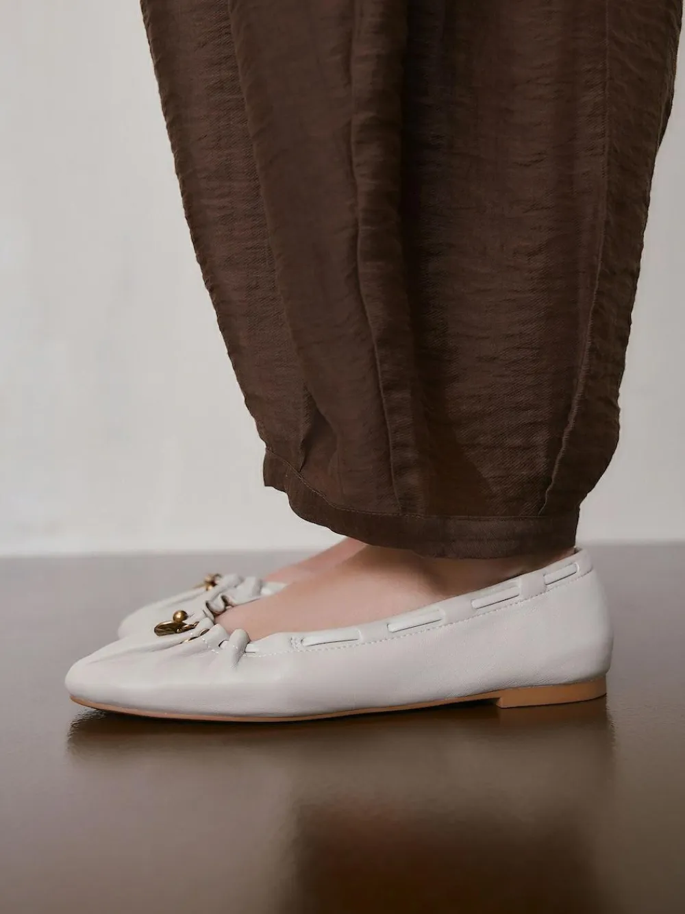 Next Forever Comfort® Leather Ruched Charm Ballet Flats^Women Flats