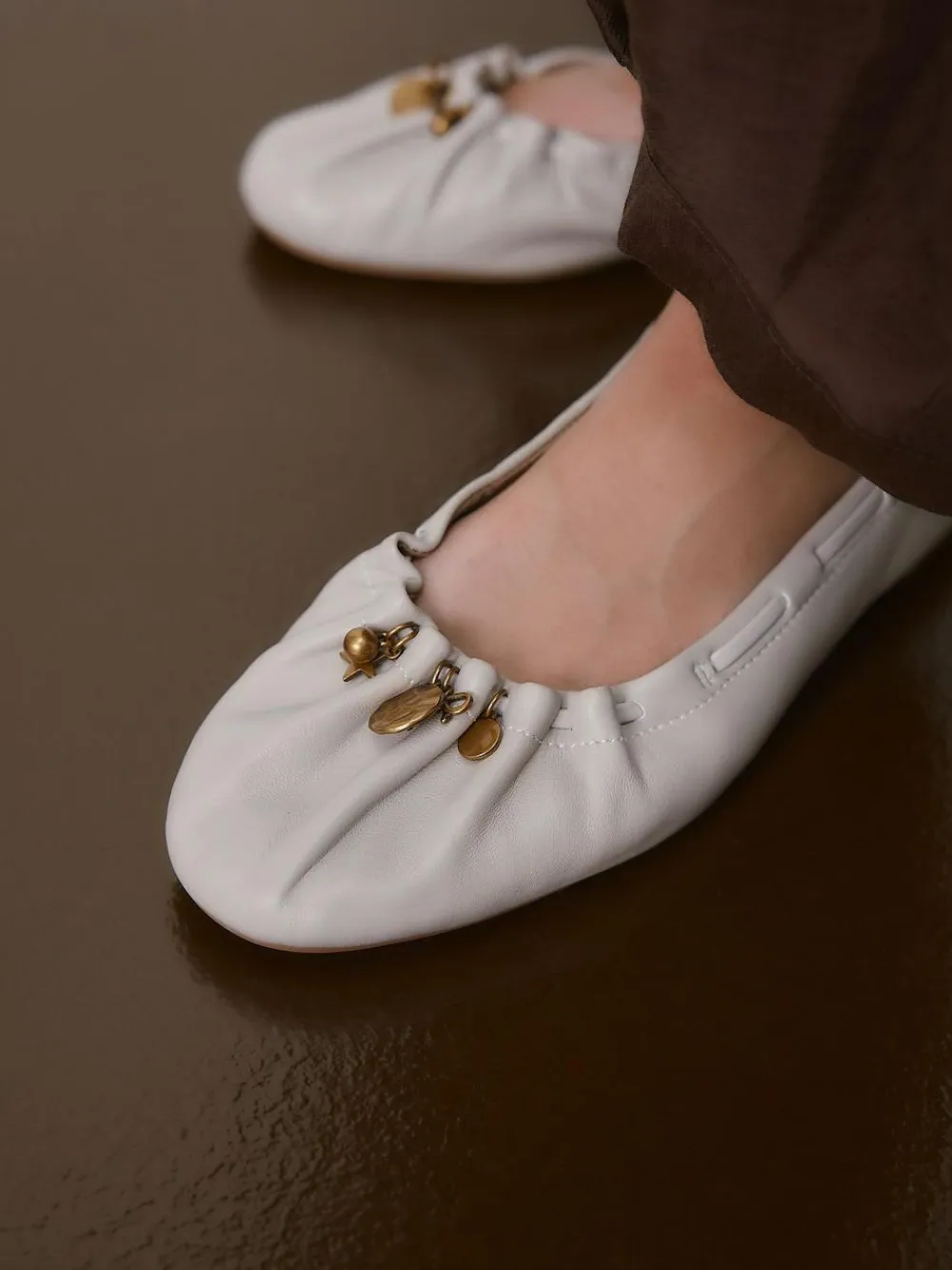 Next Forever Comfort® Leather Ruched Charm Ballet Flats^Women Flats