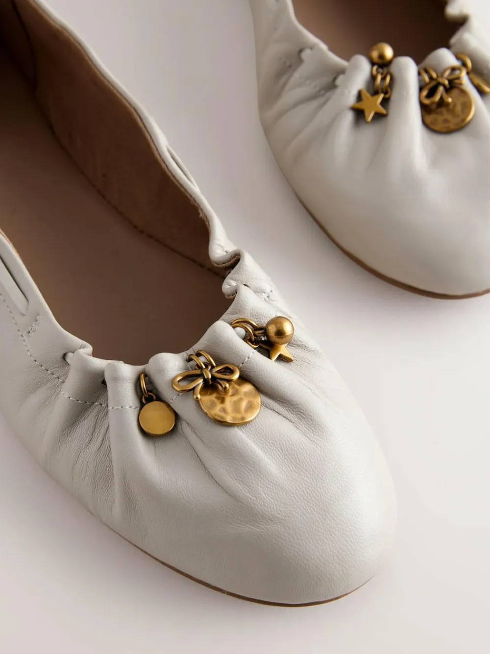 Next Forever Comfort® Leather Ruched Charm Ballet Flats^Women Flats