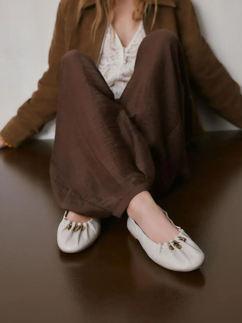 Next Forever Comfort® Leather Ruched Charm Ballet Flats^Women Flats