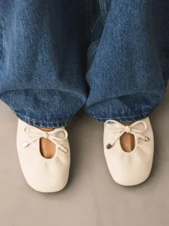 Next Forever Comfort® Tie Up Round Toe Ballet Flats Bone