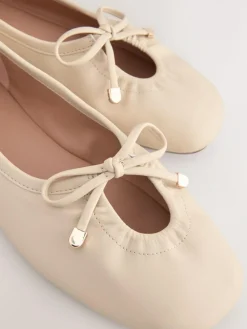 Next Forever Comfort® Tie Up Round Toe Ballet Flats Bone