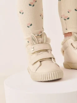 Next Bone White Bunny Standard Fit (F) Touch Fasten Strap High Top Trainers^ Sneakers|Sneakers