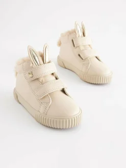Next Bone White Bunny Standard Fit (F) Touch Fasten Strap High Top Trainers^ Sneakers|Sneakers