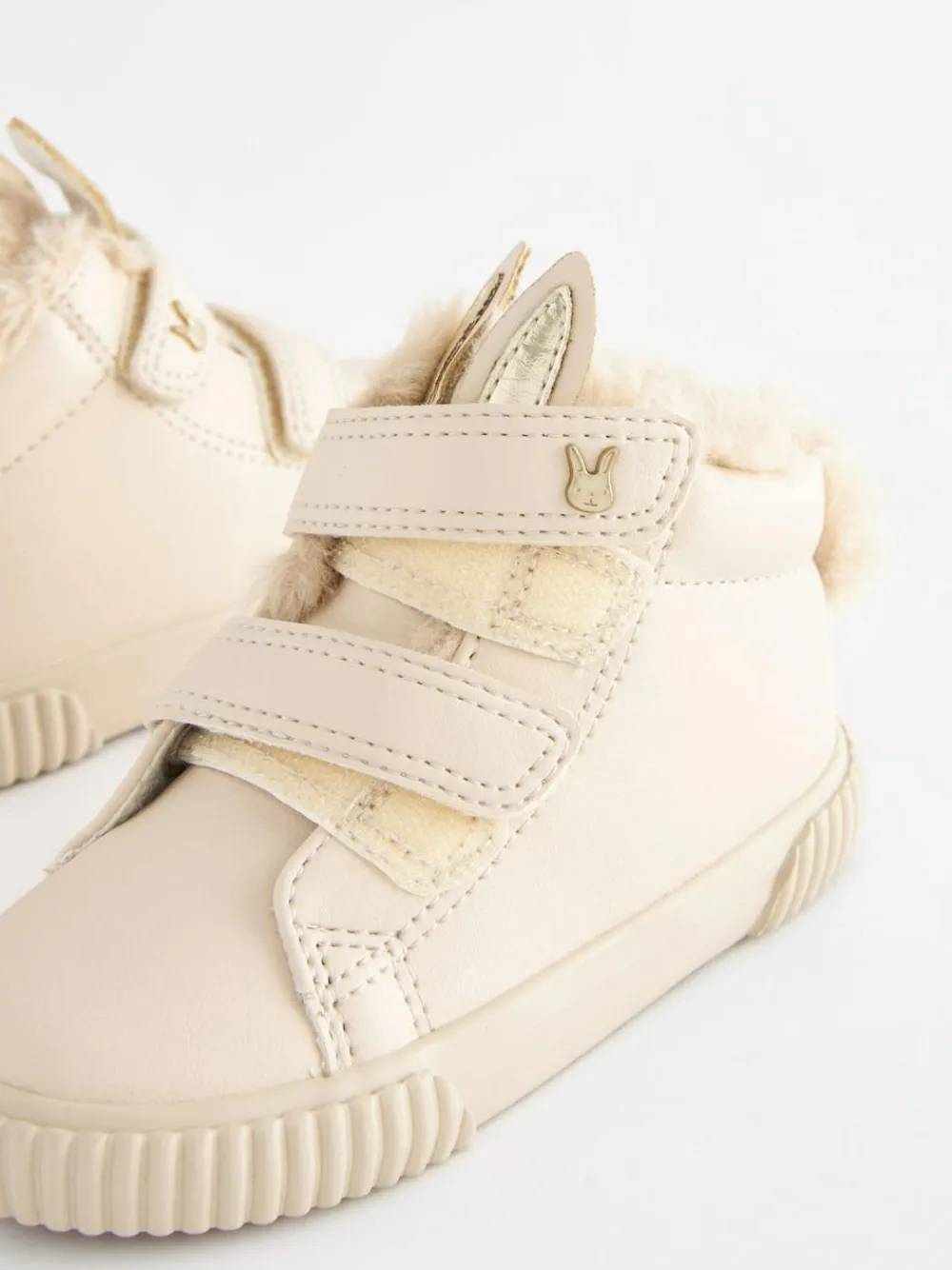 Next Bone White Bunny Standard Fit (F) Touch Fasten Strap High Top Trainers^ Sneakers|Sneakers