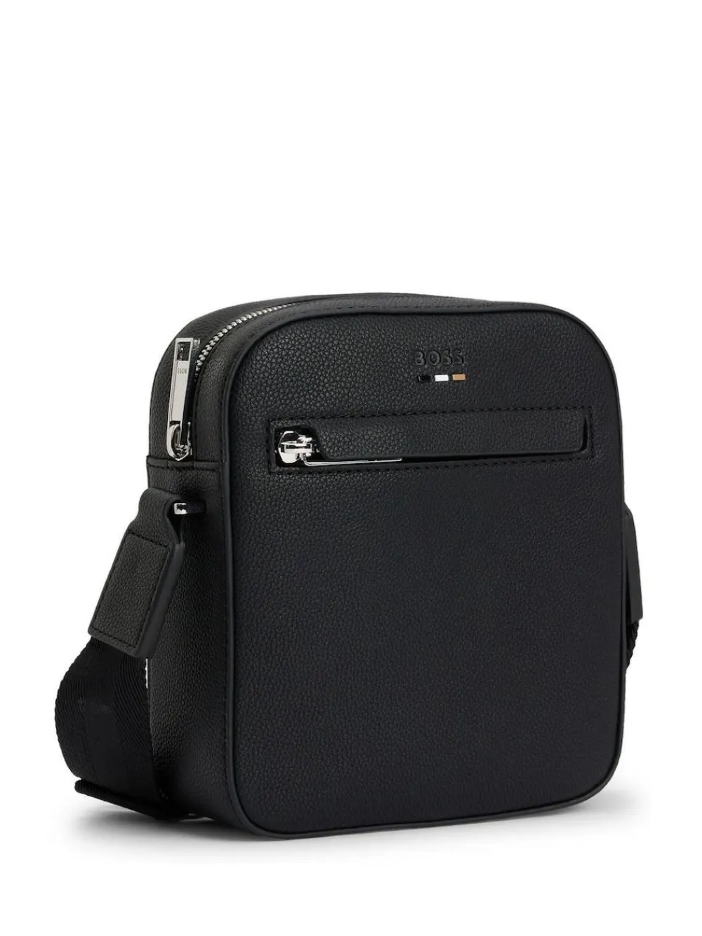 Clearance BOSS Black Grained Faux Fur Leather Reporter Bag