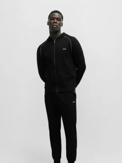 Sale BOSS Stretch Cotton Zip-Up Hoodie Black