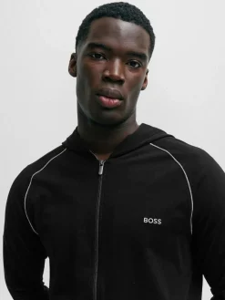 Sale BOSS Stretch Cotton Zip-Up Hoodie Black