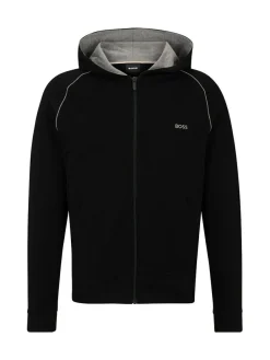 Sale BOSS Stretch Cotton Zip-Up Hoodie Black