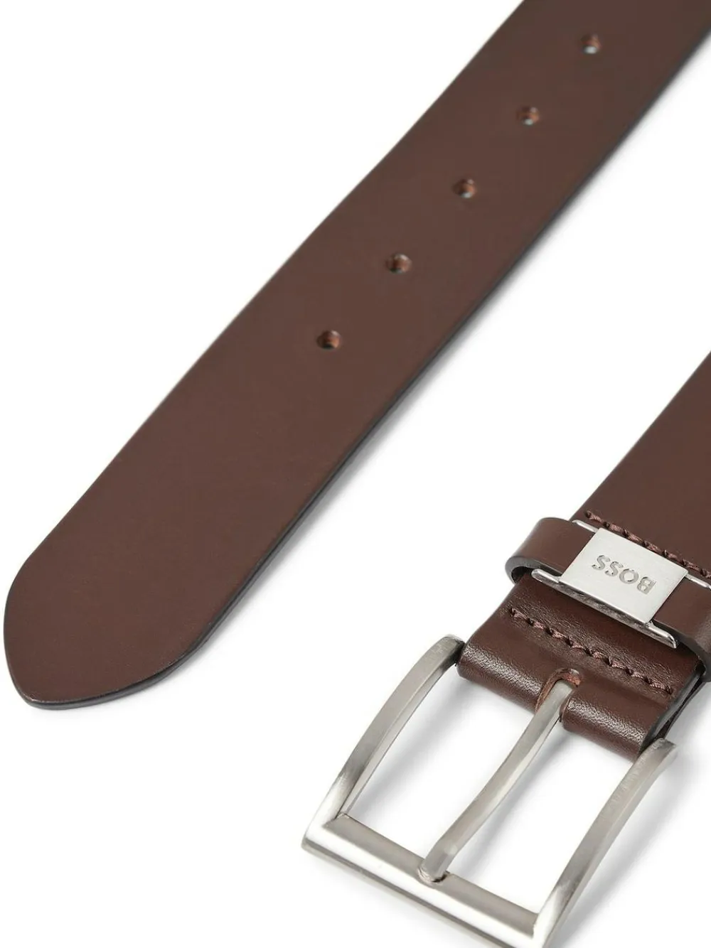 Best BOSS Brushed Metal Leather Belt Brown