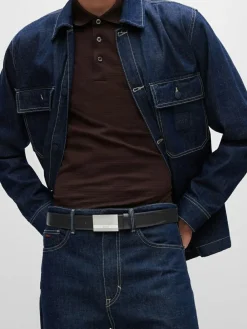 New BOSS Baxton Leather Belt Cobalt Black