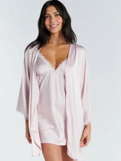 Outlet Boux Avenue Kaya Lace Trim Satin Robe Pink