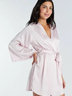 Outlet Boux Avenue Kaya Lace Trim Satin Robe Pink