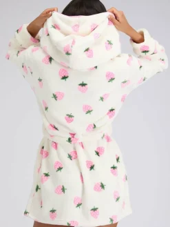 Boux Avenue White Fluffy Strawberry Short Dressing Gown^Women Bathrobes