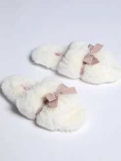 Online Boux Avenue Plush Bow Mix Slipper Sliders White