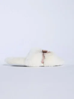 Online Boux Avenue Plush Bow Mix Slipper Sliders White