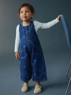 Hot Next Bow Print Sleeveless Denim Jumpsuit (3mths-8yrs)