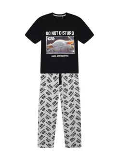 Discount Brand Threads Black Mens Star Wars The Mandolorian 100% Cotton Pyjamas Set