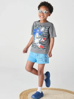 Outlet Brand Threads Grey 100% Cotton Sonic The Hedgehog Top and Short Set