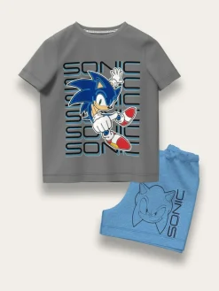 Outlet Brand Threads Grey 100% Cotton Sonic The Hedgehog Top and Short Set