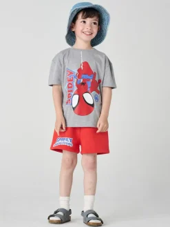 Brand Threads Grey & Red Spidey and His Amazing Friends 100% Cotton Top and Short Set^ Shorts