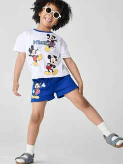 Brand Threads White & Blue Mickey Mouse 100% Cotton Top and Short Set^ Shorts