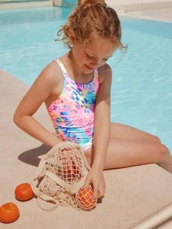 Best Next Bright Animal Print Double Strap Swimsuit (3-16yrs)
