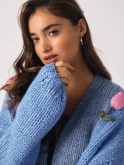 Next Bright Blue 3D Tulip Soft Touch Chunky Knit Cardigan^Women Knitwear|Knitwear
