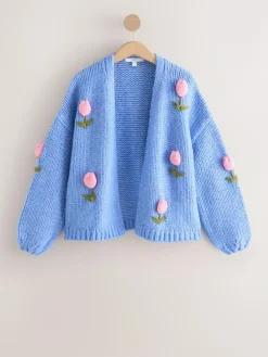 Next Bright Blue 3D Tulip Soft Touch Chunky Knit Cardigan^Women Knitwear|Knitwear