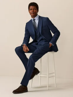 Next Bright Blue Textured Suit Waistcoat^ Vests