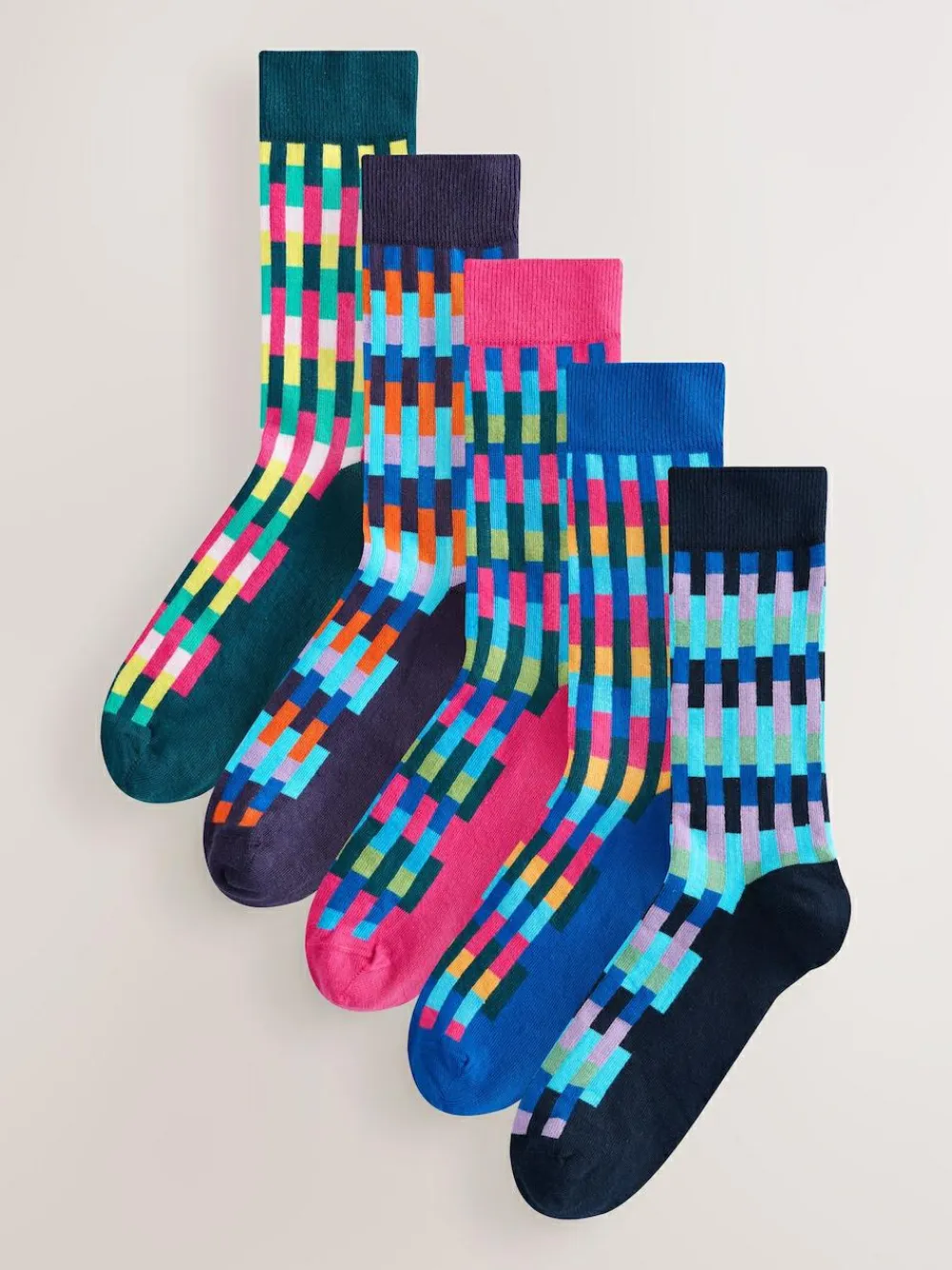 Hot Next Bright Blue/Green/Orange Stripe Pattern Socks 5 Pack