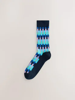 Hot Next Bright Blue/Green/Orange Stripe Pattern Socks 5 Pack