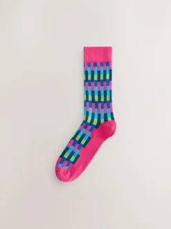 Hot Next Bright Blue/Green/Orange Stripe Pattern Socks 5 Pack
