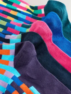 Hot Next Bright Blue/Green/Orange Stripe Pattern Socks 5 Pack