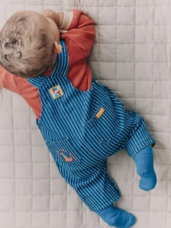 Outlet Next Baby Denim Dungarees and Bodysuit Set (0mths-2yrs) Bright Character Stripe