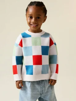 Next Bright Checkerboard Knitted Crew Neck Jumper (3mths-7yrs)^ Knitwear|Knitwear