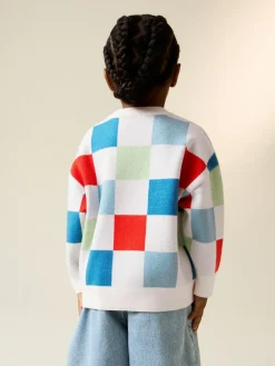 Next Bright Checkerboard Knitted Crew Neck Jumper (3mths-7yrs)^ Knitwear|Knitwear